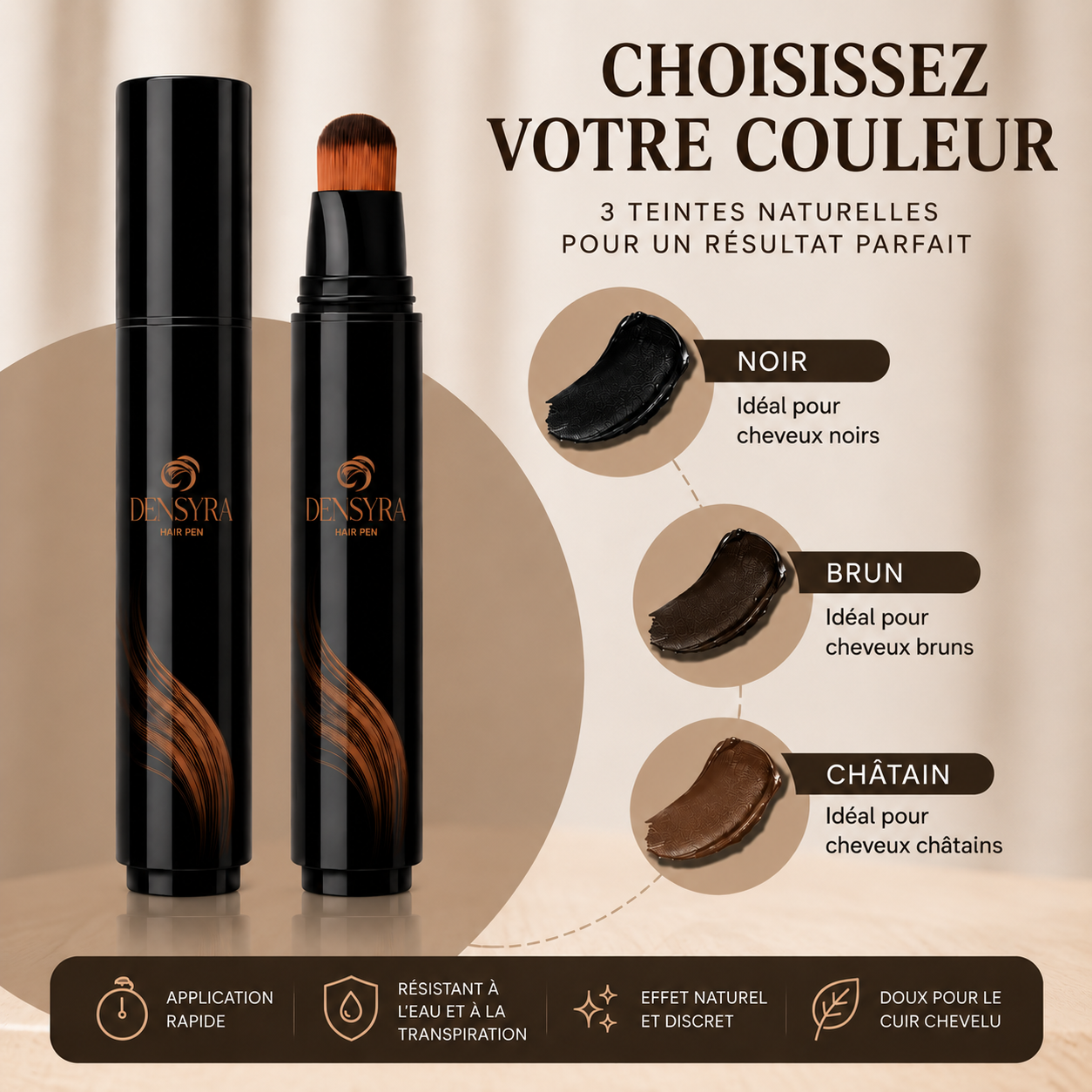 DENSYRA™ | Brosse densifiante pour tempes clairsemées & retouches cheveux instantanées